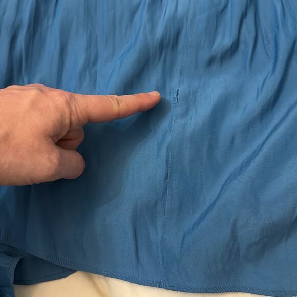 Ramy Brook Long Sleeve Satin Blue V Neck Midi Dress - Picture 6 of 8